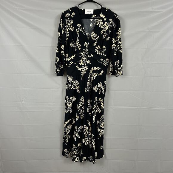 ba&sh Dresses & Skirts - Ba&sh Dress 3 Floral Wrap Maxi Black V Neck 3/4 Sleeve Boho Chic Feminine Party